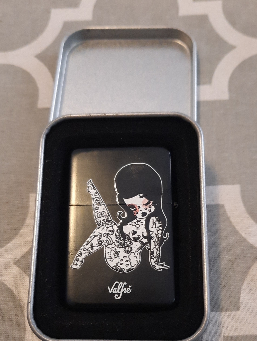 Valfre Black Tattoo Pin-Up Flip-Top Lighter